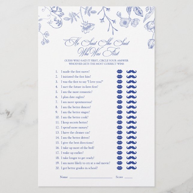 Han sa att hon sa Victorias Blommigt Shower Game (Framsida)