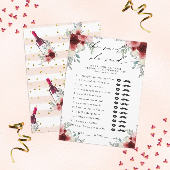 Han sa att hon sa Vin Blommigt Party Game Tilläggskort (Skapare uppladdad)