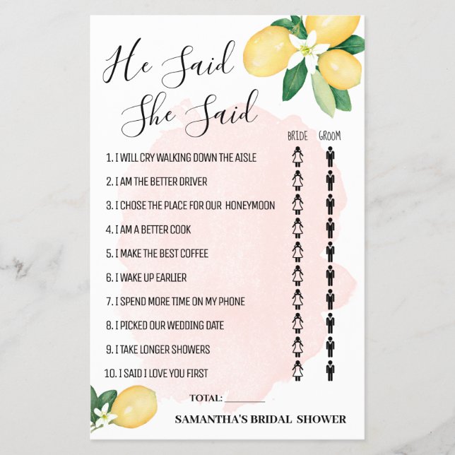 Han sa att Lemon Rosa Möhippa Game Flygblad (Framsidan)