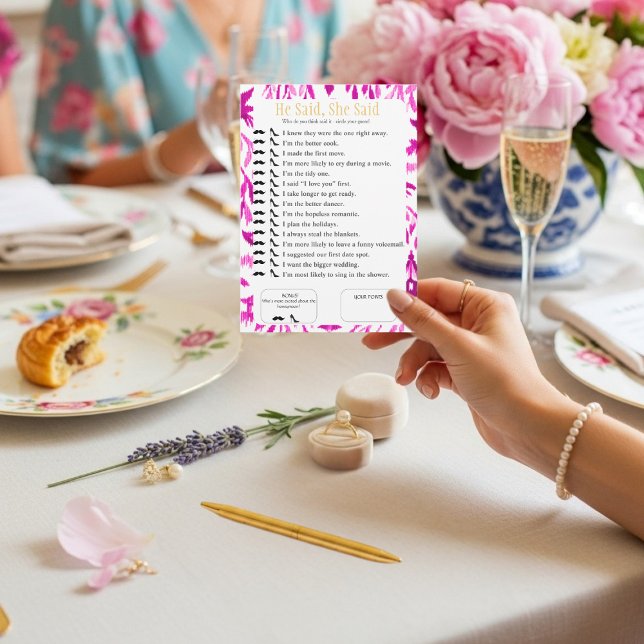 Han sa, Hon sa Bröllopsdusch  Rosa Lek Inbjudningar (He Said, She Said Bridal shower Pink Game)