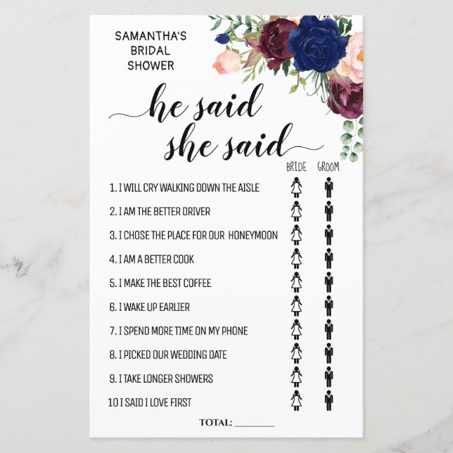 Han sa hon sa bröllopsdusch tvåspråkigt spel (Framsida)