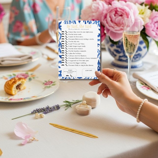 Han sa, Hon sa Brudtjejfest  Blå lek Inbjudningar (He Said, She Said Bridal shower Blue Game)