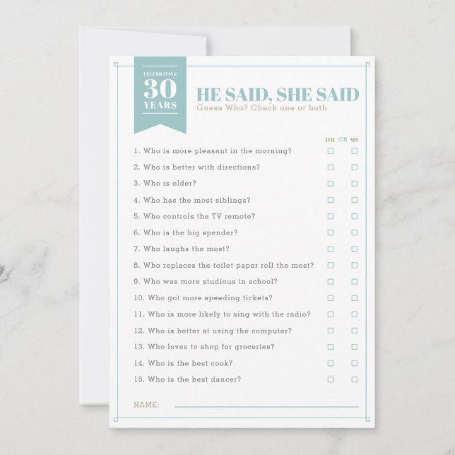 Han sa, Hon sa Festspel (Fullt anpassningsbart) Inbjudningar (Framsida)