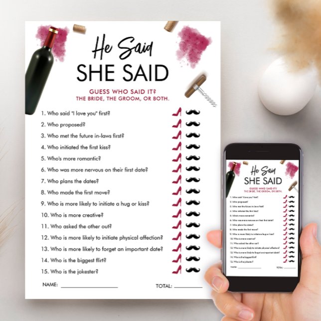 Han sa, hon sa spelkort vin bröllopsdusch inbjudningar (Skapare uppladdad)