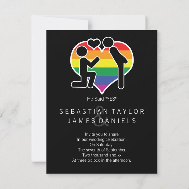 Han sa ja, mr och mr Frieri Gay Bröllop Inbjudningar (Framsida)