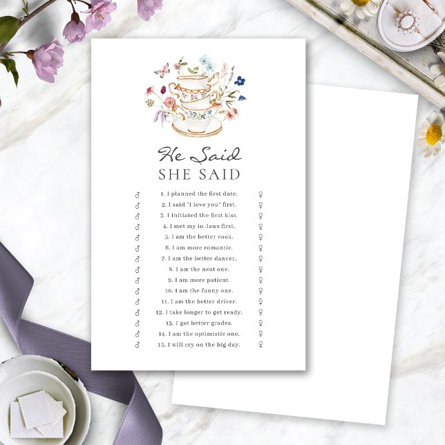 Han sa te Bröllopsduschspel (He Said She Said Tea Cup Bridal Shower Game by Painted Paperie
)
