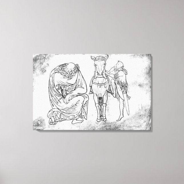 Han satt, Knight monterade sin häst Canvastryck (Framsida)