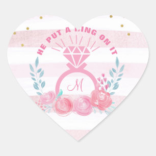 Han satte Ring på Förlovningen för Monogram Blommi Hjärtformat Klistermärke