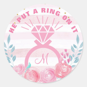 Han satte Ring på Förlovningen för Monogram Blommi Runt Klistermärke