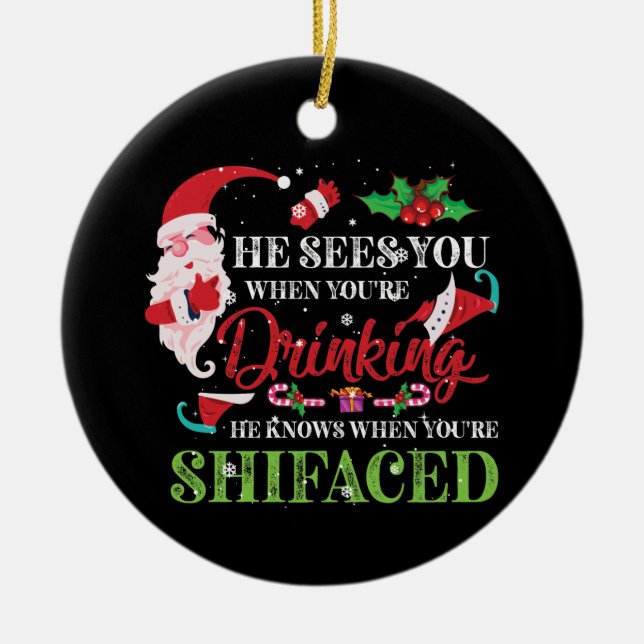 Han ser dig när du dricker.. julgransprydnad keramik (Framsidan)