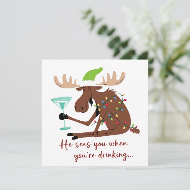 Han ser dig när du dricker Roligt julrenhjort Julkort (Stående Fram)