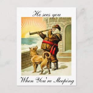 Han ser dig, när du sovar vintage Santa Helg Vykort