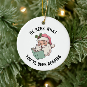 Han ser vad du har läst Boksluga jul Julgransprydnad Keramik