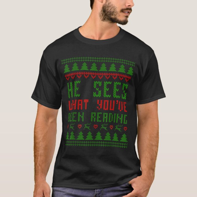 Han ser vad du har läst julbok Wo T Shirt (Framsida)
