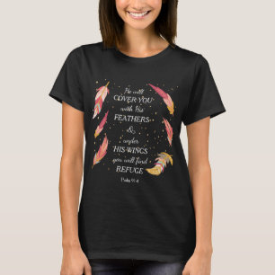 Han ska täcker dig med hans kristna fjädrar t shirt