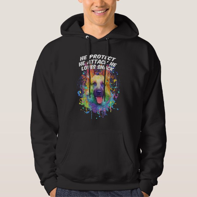 Han skyddar han attackerar han älskar mellanmål ty hoodie (Framsida)