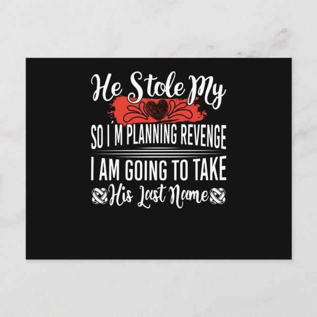 Han slog mitt hjärta så jag planerar hämnden vykort (Framsida)