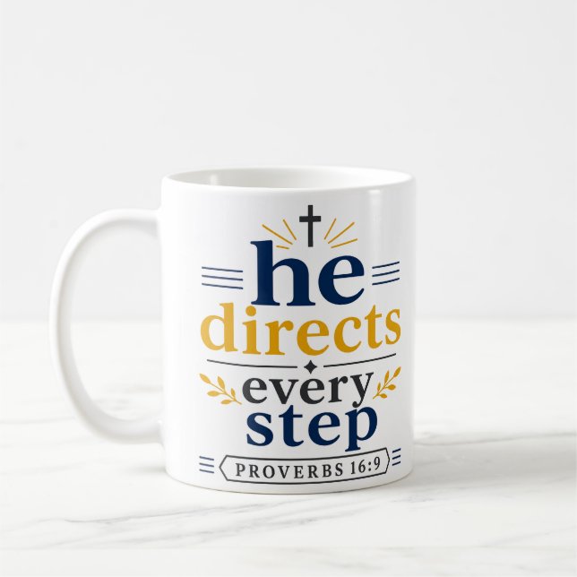 Han styr varje steg Inspirerande skrift Kaffemugg (Vänster)