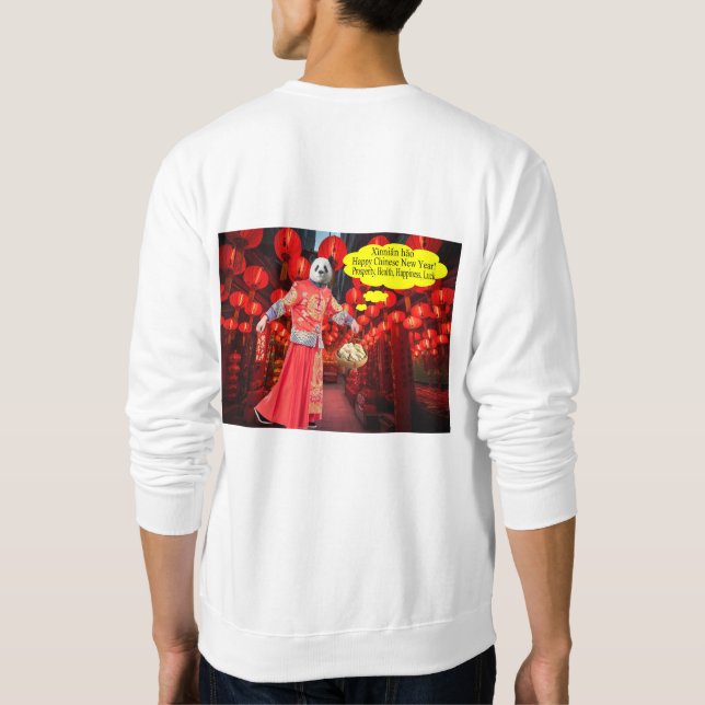 Han svettas. Nya året för kinesiska lycklig: panda Lång Ärmad Tröja (Baksida)