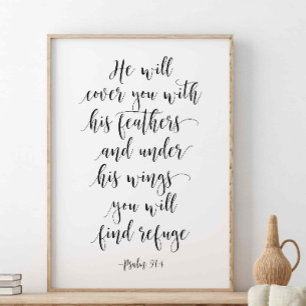 Han täcker dig med sina fjädrar, Psalm 91:4 Poster