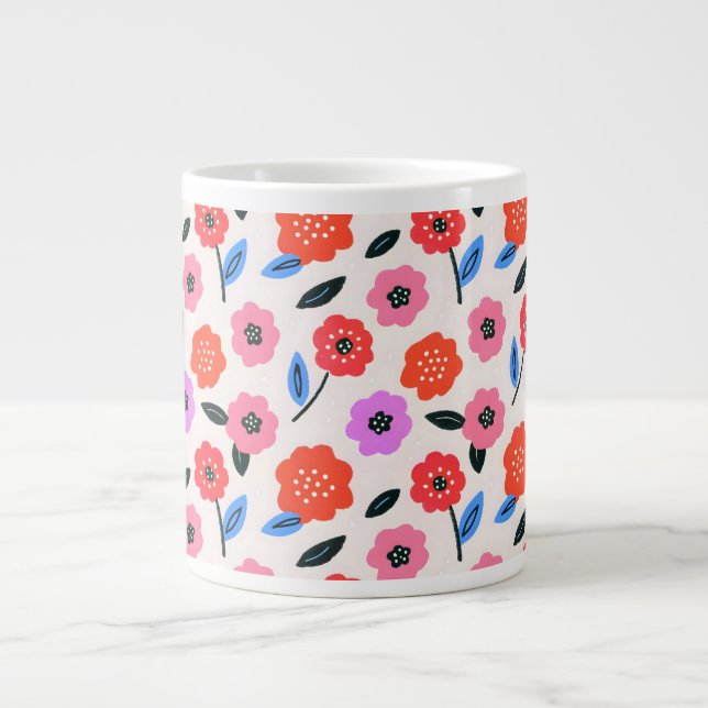 Han tecknar blommönster jumbo mugg (Framsidan)