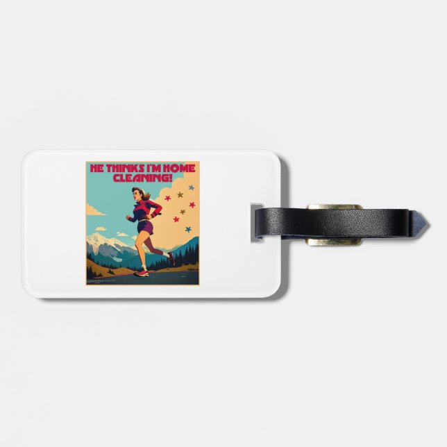 Han tror att jag Städning Sassy Springer hemma Bagagebricka (Baksida Vågrät)