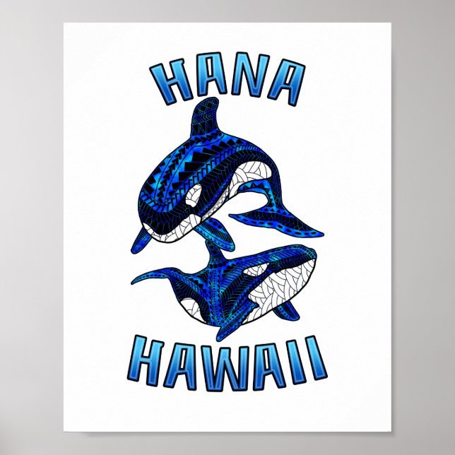 Hana Hawaii Vacation Tribal Whale Orcas Poster (Framsidan)