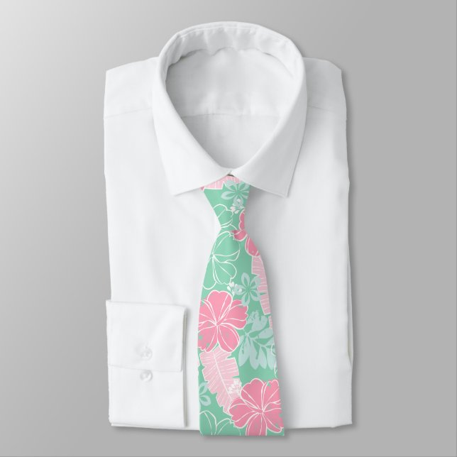 Hana Hawaiian Hibiskus Tropisk - Mint och Rosa Slips (Bunden)