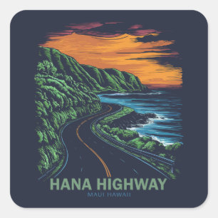 Hana Highway Maui Hawaii Vista Fyrkantigt Klistermärke