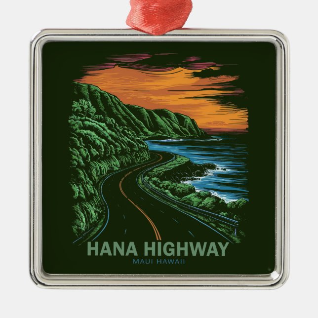 Hana Highway Maui Hawaii Vista Julgransprydnad Metall (Framsidan)