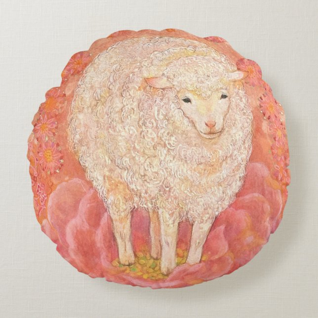 Hana-hitsuji: The Fairy Lamb Rund Kudde (Framsidan)