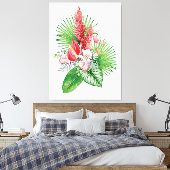 Hana Hou! (Vit) Hawaiiansk blomsterArrangemang Canvastryck (Insitu (sovrum))