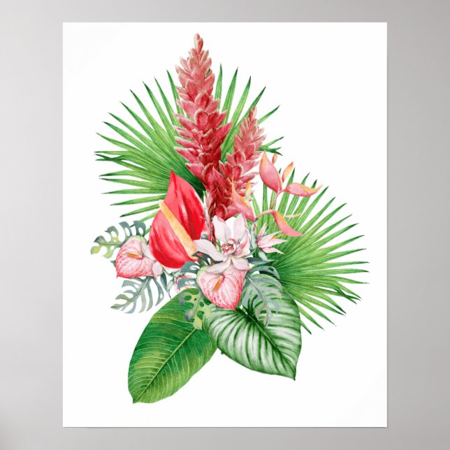 Hana Hou! (Vit) Hawaiiansk blomsterArrangemang Poster (Framsidan)