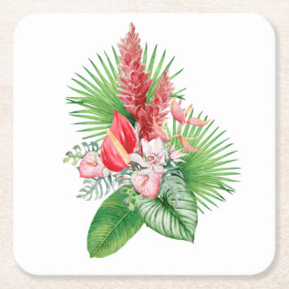 Hana Hou! (Vit) Hawaiiansk blomsterarrangemang Underlägg Papper Kvadrat