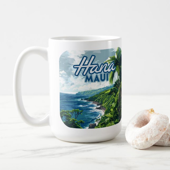 Hana Maui Hawaii Road till Hana Beach Kusten Retro Kaffemugg (Med munk)