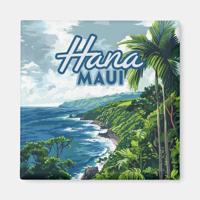 Hana Maui Hawaii Road till Hana Beach Kusten Retro Magnet (Framsidan)