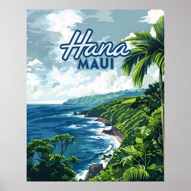 Hana Maui Hawaii Road till Hana Beach Kusten Retro Poster (Framsidan)