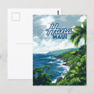 Hana Maui Hawaii Road till Hana Beach Kusten Retro Vykort