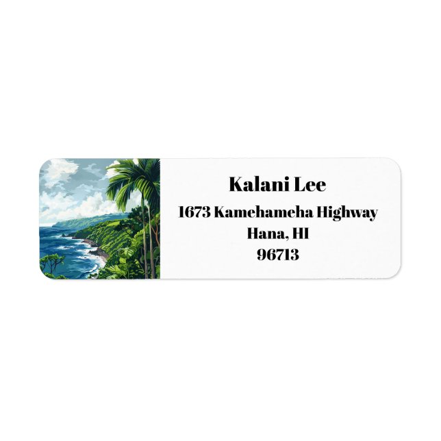 Hana Maui Hawaii Road till Hana Returadress Returadress Etikett (Framsidan)