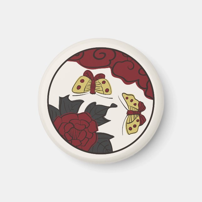Hanafuda "Botan-ni-chou" Magnet (Framsidan)