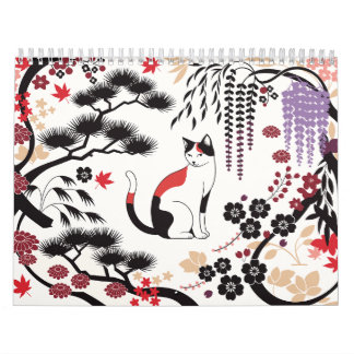 Hanafuda Katter – 12 Månader av Japan Väggkalender Kalender