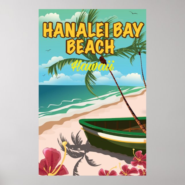 Hanalei Bay Beach Hawaii resemålning affisch (Framsidan)