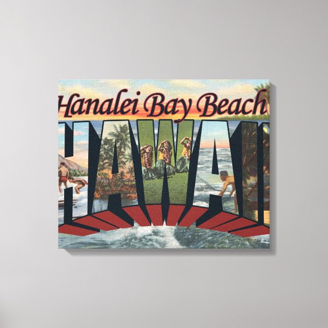 Hanalei Bay Beach, Hawaii - Stora Brev Scenes Canvastryck (Framsida)