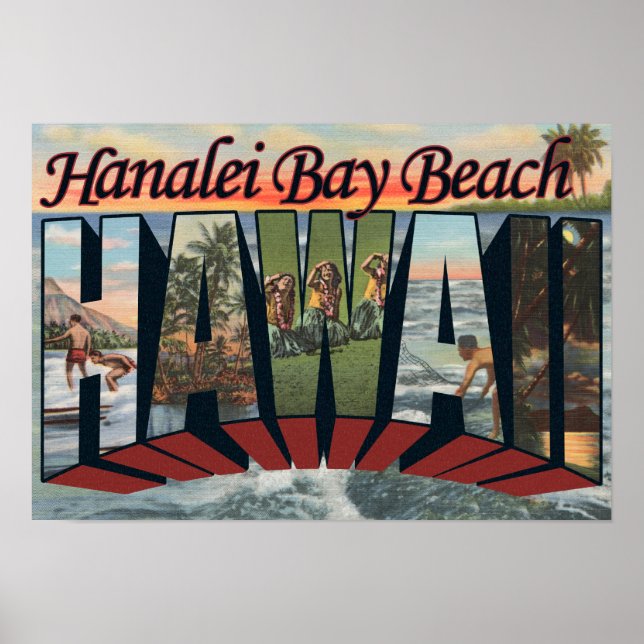 Hanalei Bay Beach, Hawaii - Stora Brev Scenes Poster (Framsidan)