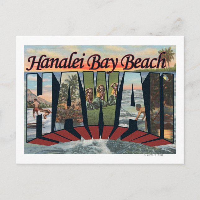 Hanalei Bay Beach, Hawaii - Stora Brev Scenes Vykort (Framsida)