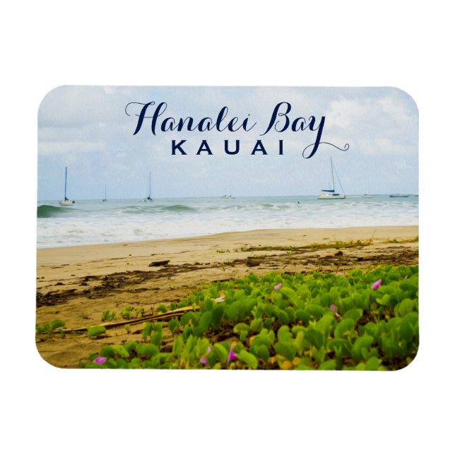 Hanalei Bay Kauai Hawaii Beach & Boats Magnet (Horisontell)