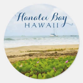 Hanalei Bay Kauai Hawaii Beach & Boats Runt Klistermärke