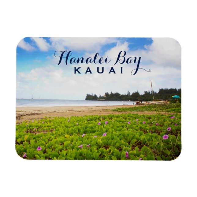 Hanalei Bay, Kauai Hawaii Beach Flowers Magnet (Horisontell)