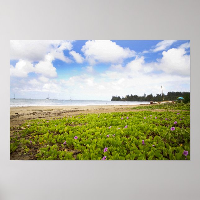 Hanalei Bay, Kauai Hawaii Beach Flowers Poster (Framsidan)