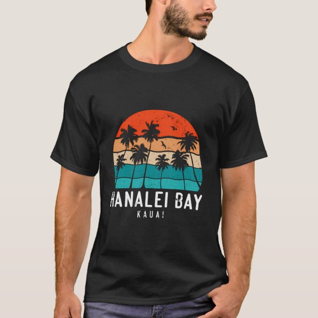 Hanalei Bay Kauai Hawaii Hi Beach Handflatan Träd T Shirt (Framsida)
